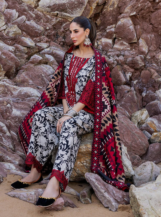 Zainab Chottani Red & Black Pure Lawn Embroidery Dress