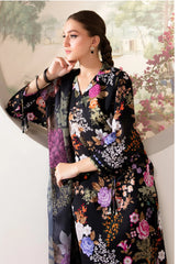 Baroque Black Digital Print Embroidery Full Suit Print Dress