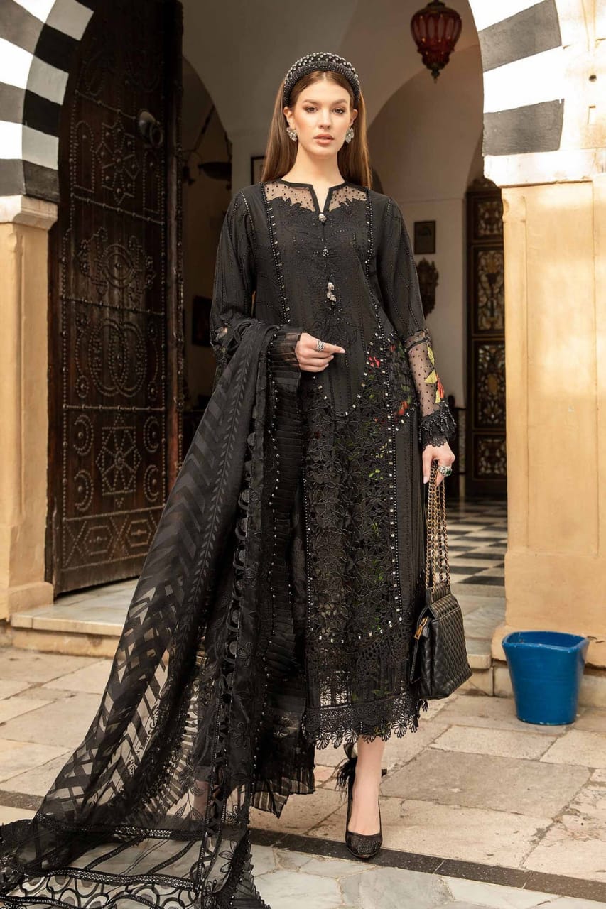 Maria B Black Luxury Lawn Embroidery Chikankari Dress 3pc