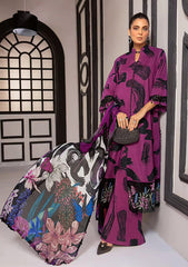 M.B New Arrival Purple Print Embroidery 3pc