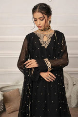 Women Party Dresses Embroidered Chiffon Black