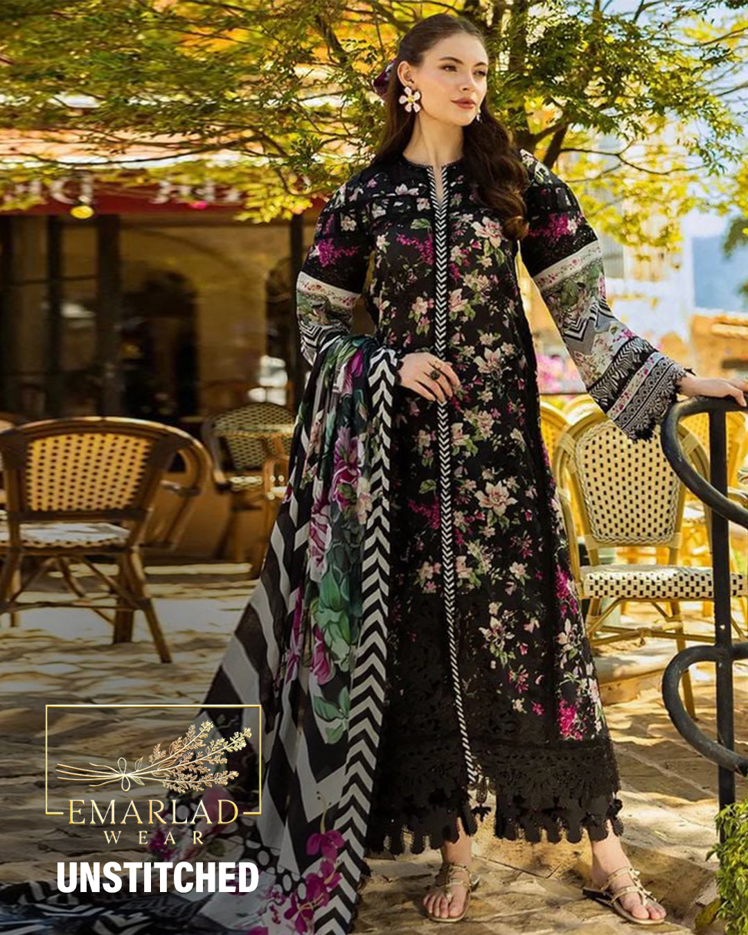 Elaf EL-05-BELLEZE-25 | Black - Lawn Chiffon Dupatta Collection