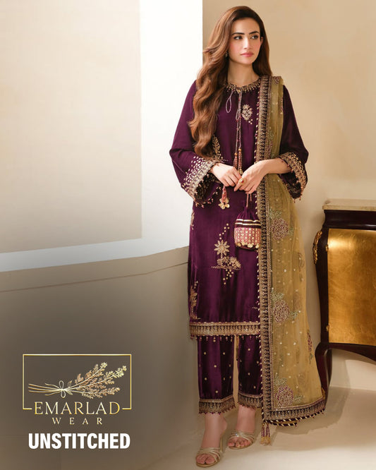 Jazmin | Embroidered Velvet Formal - Micro 9000 - Dark Maroon