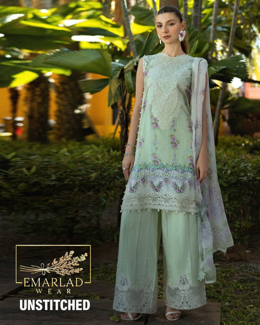 Elaf Premium Aria ETS-01A | Green - Printed Chikankari Collection