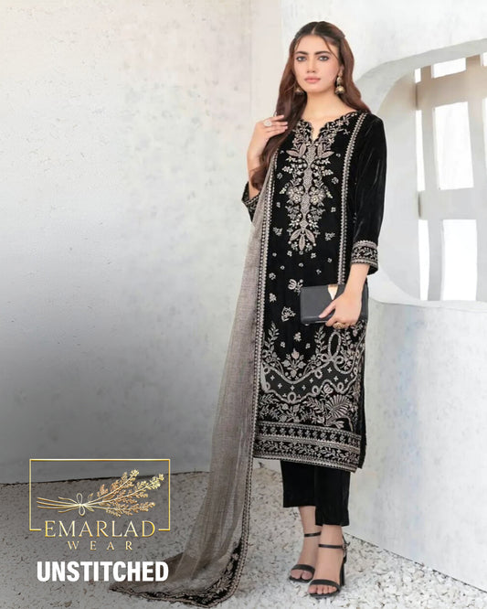 Tawakkal | 3 Piece Unstitched D-4041 - Black - Velvet Collection