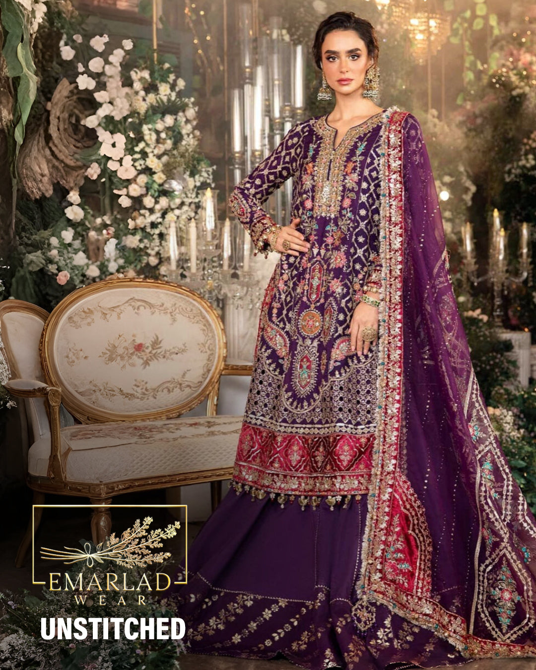 Maria B | 3 Piece Unstitched Embroidered Raw Silk Suit | BD-2903-Purple