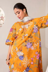 Baroque Yellow Digital Print Embroidery Full Suit Print Dress