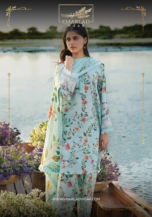 Maria B Sky Blue Digital Print Pure Lawn Summer Collection