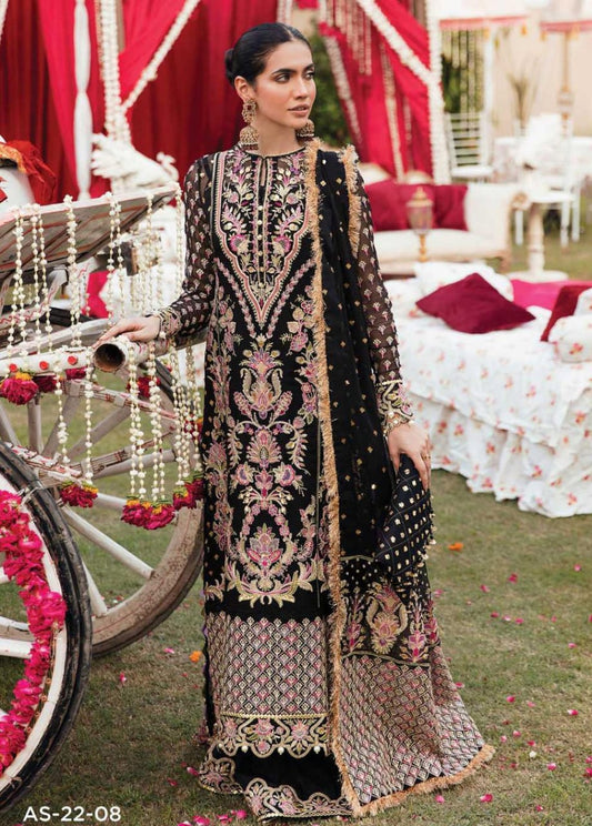 Afrozeh Black Wedding Collection Embroidery Chiffon Dress Hand Work