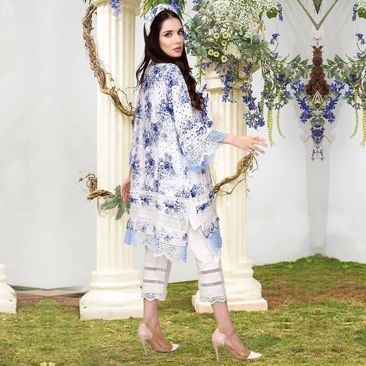 FARIDA HASSAN WHITE & BLUE CHIKANKARI LAWN DRESS