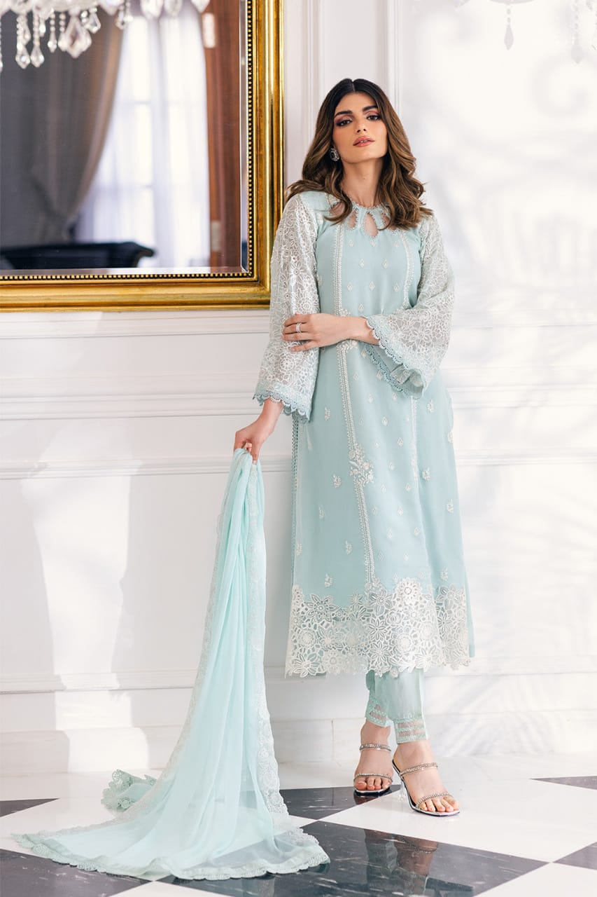 Azure Sky Blue Ensembles Embroidered Festive Collection