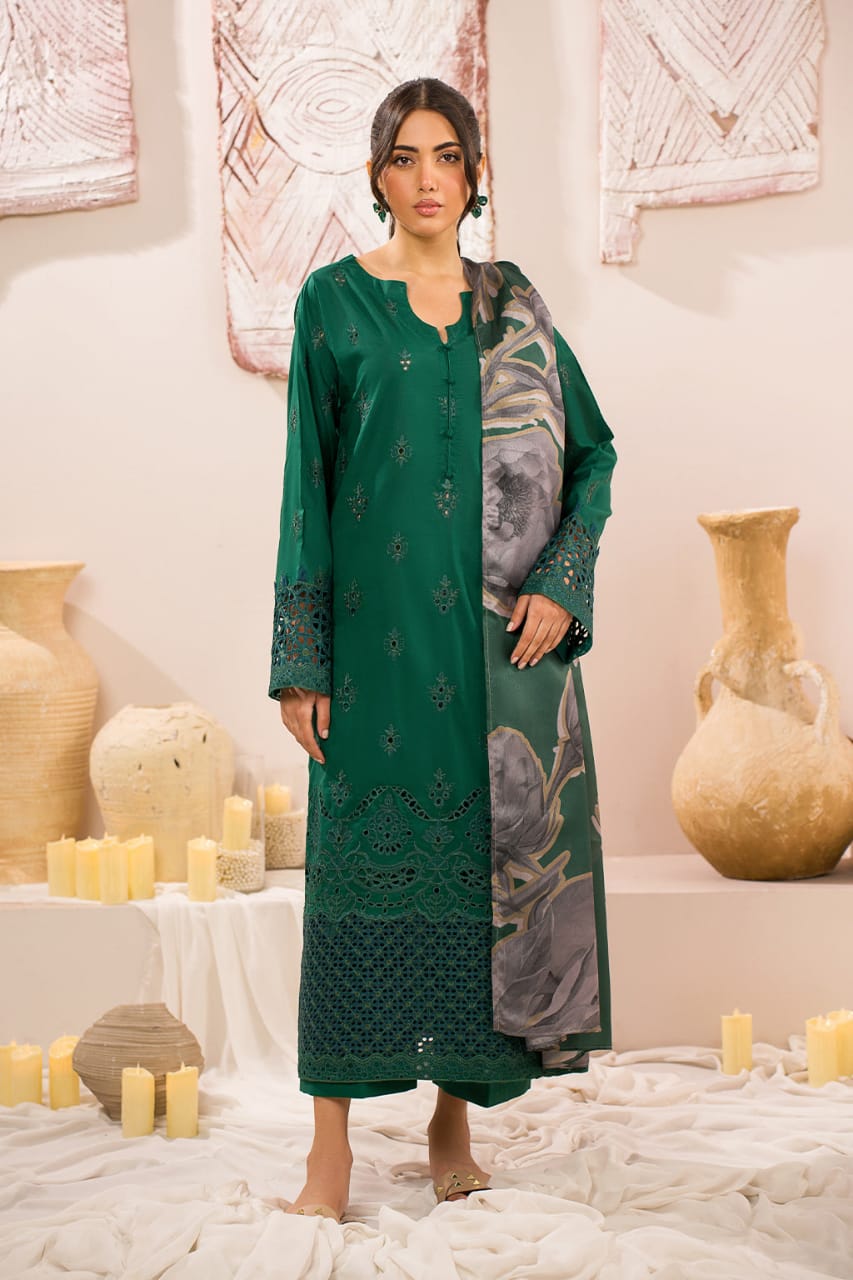 Iznik Green Dark Festive Chikankari Collection 3PC