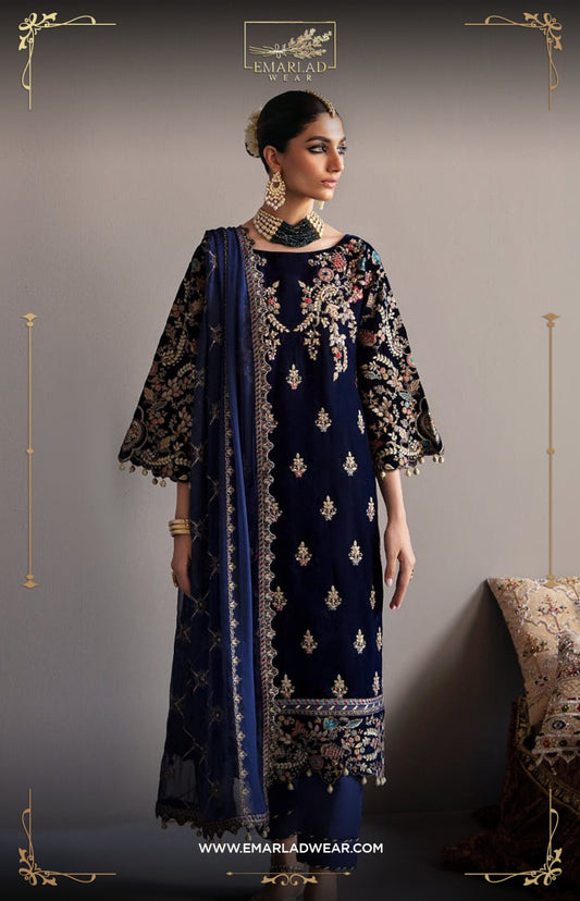 Eman Adeel Blue Velvet Formal Collection Hand Work 3pc