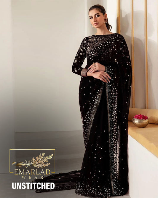 Jazmin |  Black - Net Saree With Velvet body