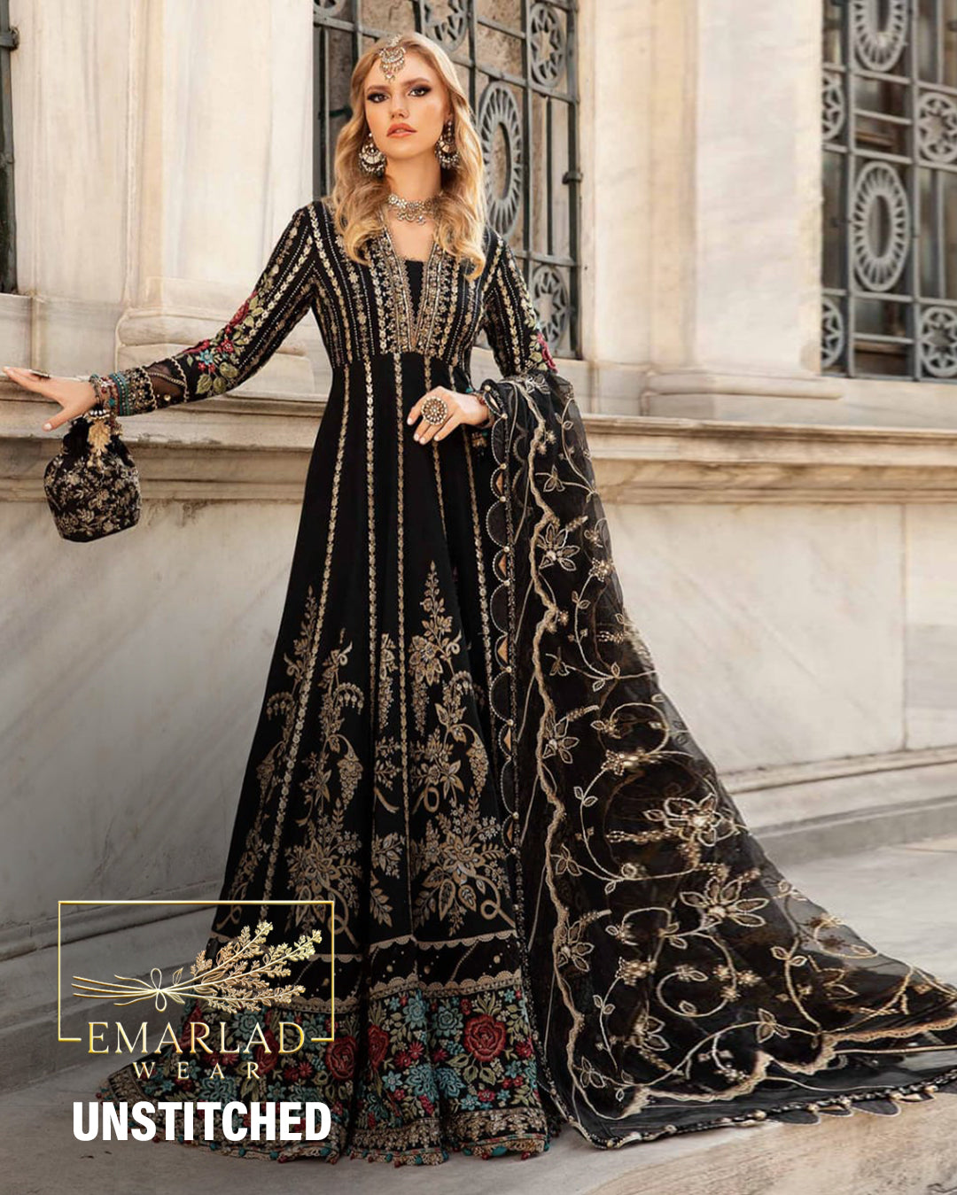 Maria B - Unstitched Embroidered Black - Wedding Collection HR