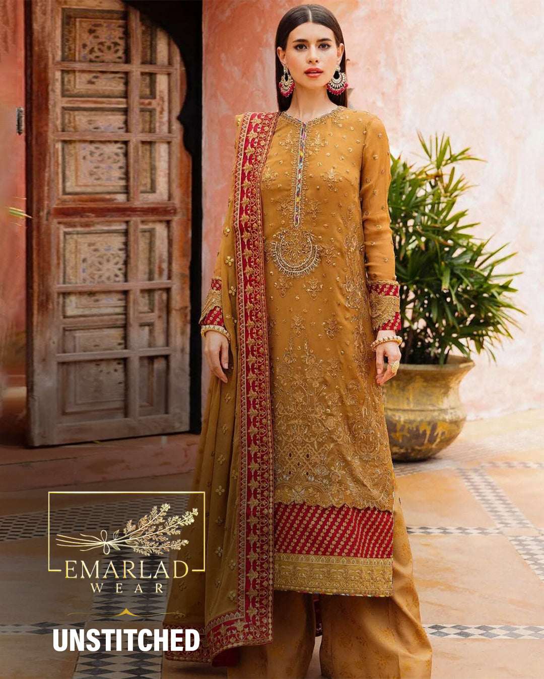 Unstitched Formal Mustard Chiffon