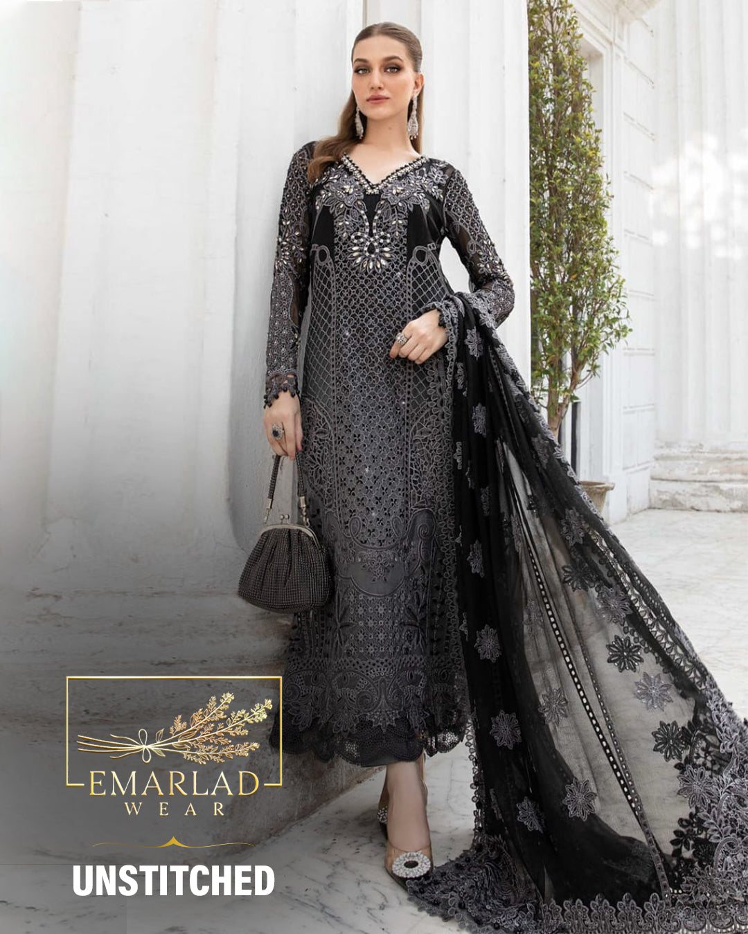 Maria B Emroided Chiffon Suit Black