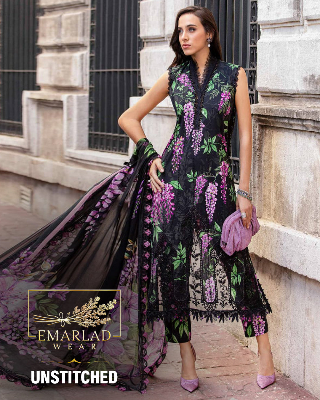 Maria b black grape 3 Piece Unstitched Printed Cambric Suit