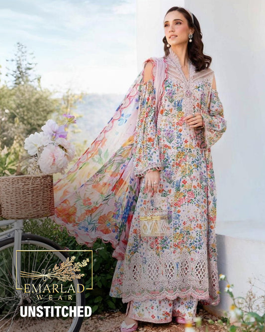 Maria B MPT-2507-A | Off White Multicolor - Lawn Collection