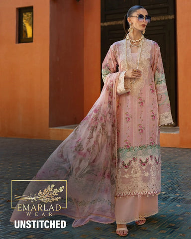 Elaf Premium Pink Petal ETS-01B | Peach - Printed Chikankari Collection