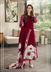 Lulusar Maroon Hand Work Digital Silk Embroidery Dress