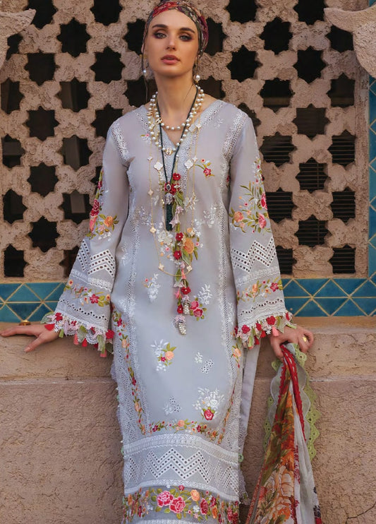 Anus Abrar Gray Lawn Full Embroidery Dress 3pc