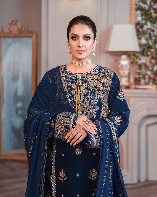 Asim Jofa Blue Formal Collection Velvet Embroidery 3pc