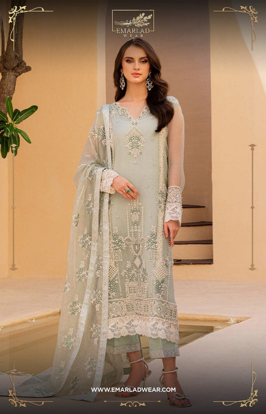 Mushq Light Green Formal Collection Hand Work Organza