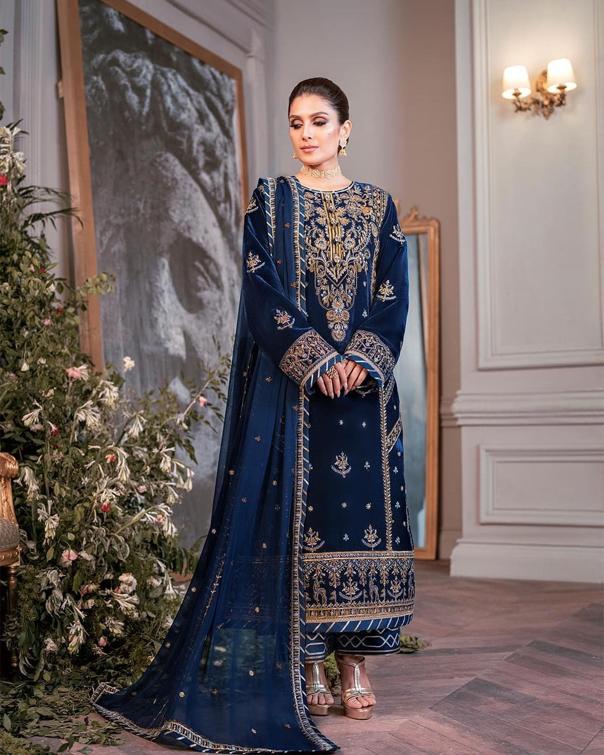 Asim Jofa Blue Formal Collection Velvet Embroidery 3pc