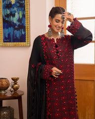 Asim Jofa black & Red Chiffon Dress 3pc