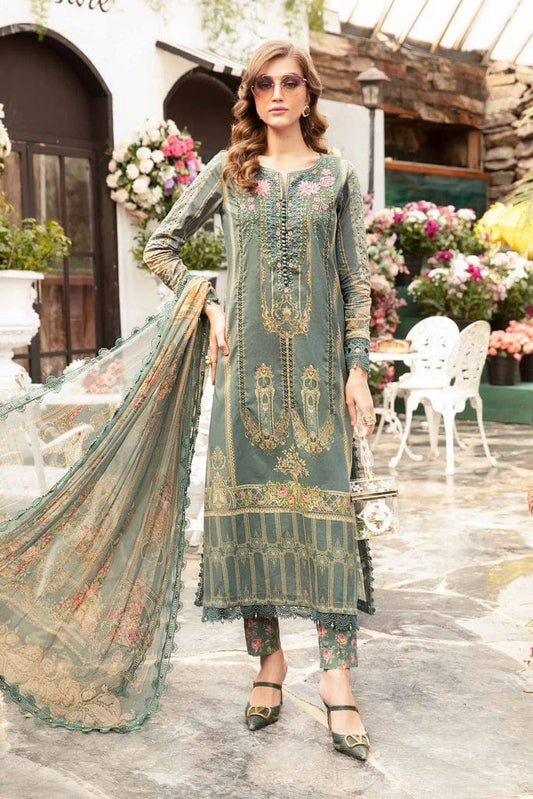 Maria B Green olive  Lawn Digital Embroidery New Arrival 3pc