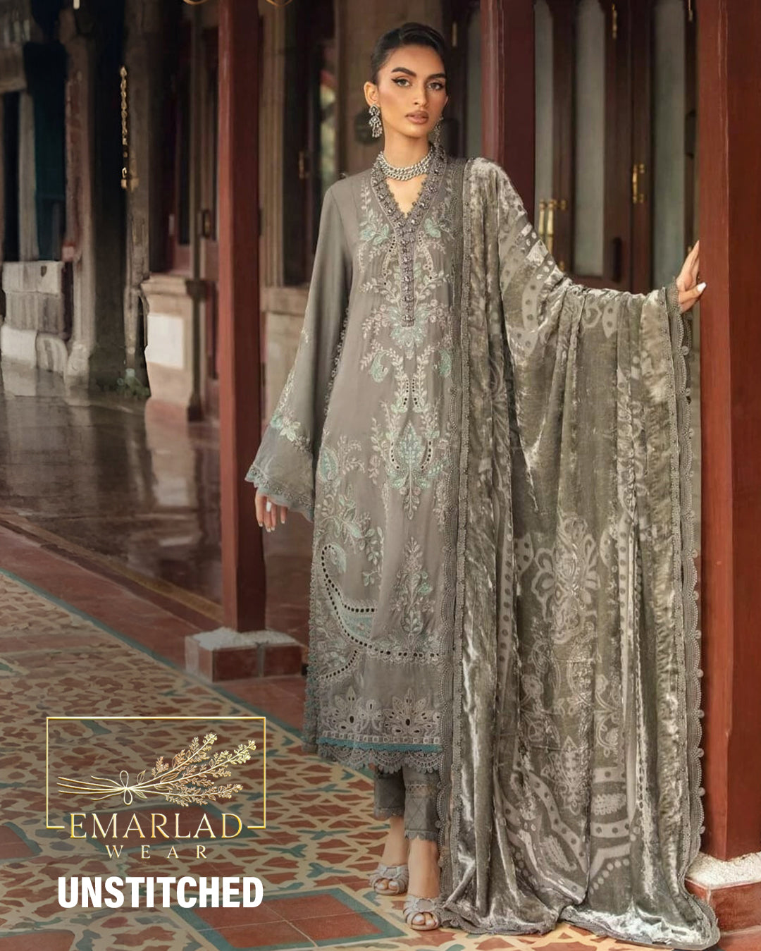 Maria B | 3 Piece Unstitched Embroidered Lawn Suit - Grey