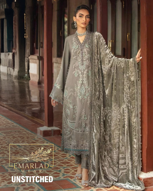 Maria B | 3 Piece Unstitched Embroidered Lawn Suit - Grey D9