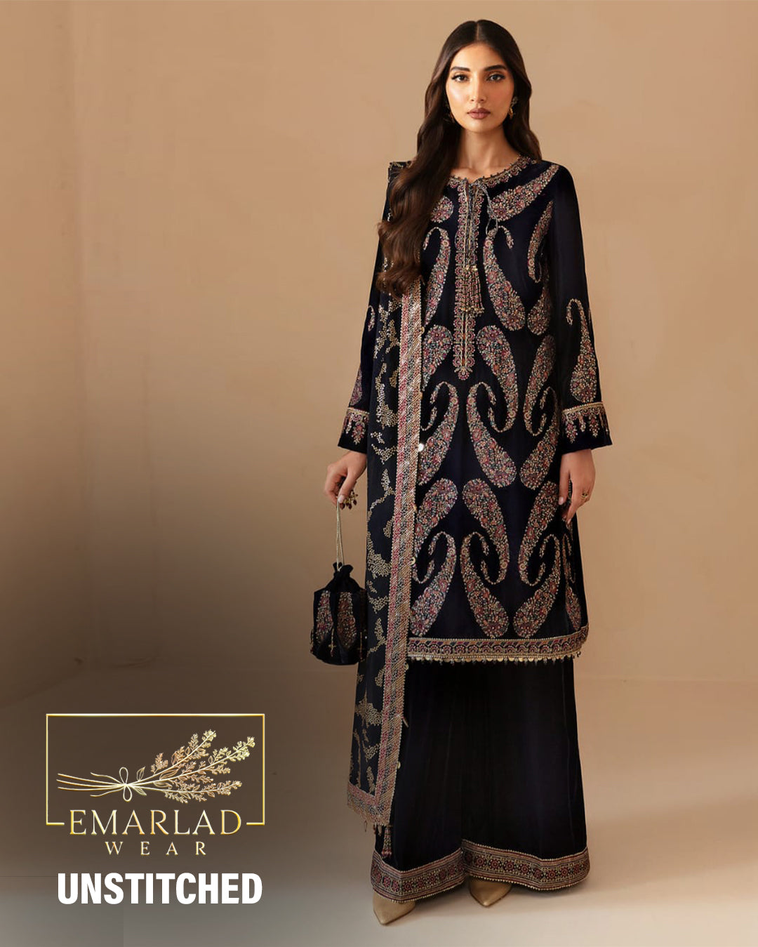 Jazmin | Embroidered Velvet Formal - Micro 9000 - Navy Blue