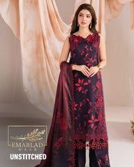 Asifa & Nabeel | Black Red - Lawn with Chiffon Duppatta