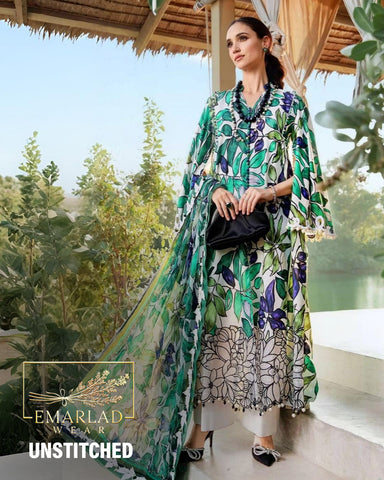 Maria B MPT-2505-A | White Base With Leave Print - Lawn Collection