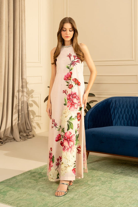 Lulusar T Pink Digital Silk Embroidery Dress