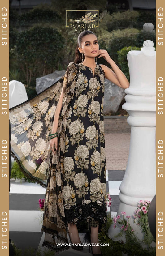 Maria B Floral Black Digital Emb New Arrival Lawn 3pc