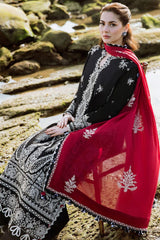 ZAHA BLACK & RED CHIKANKARI LAWN DRESS 3PC