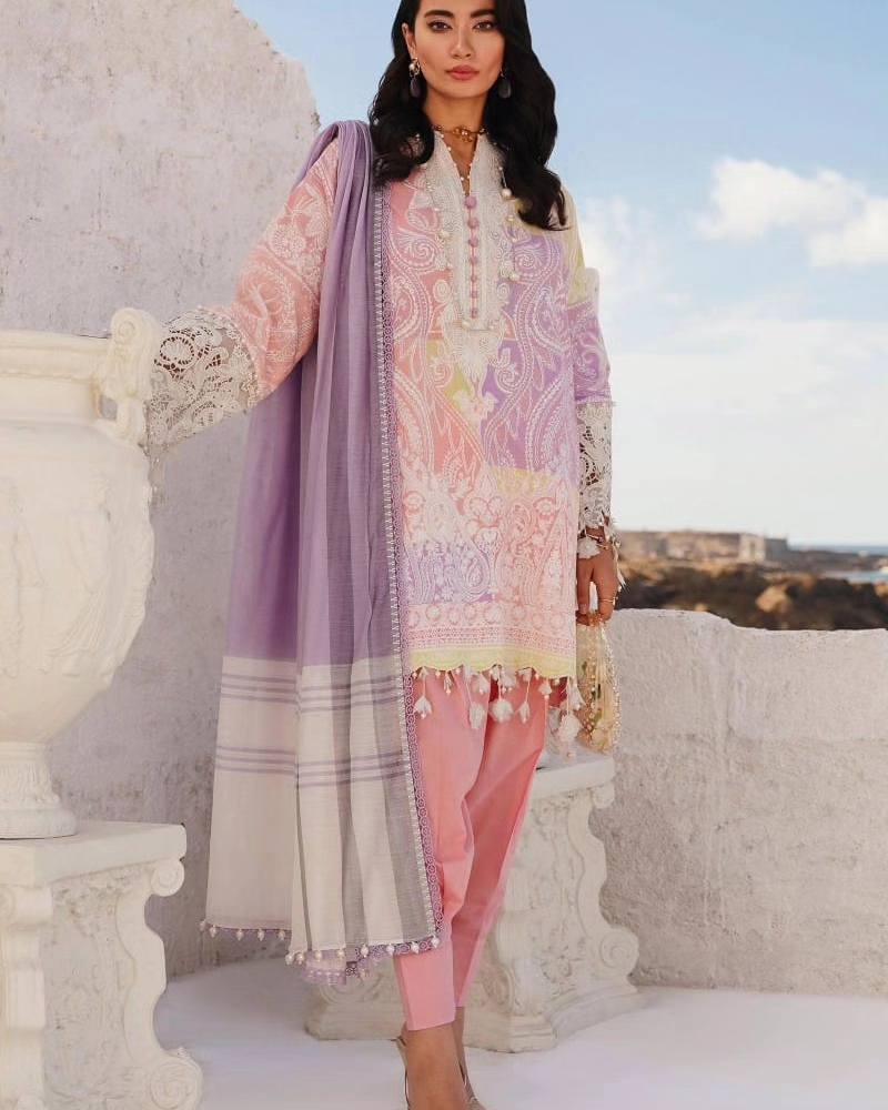 SS Muzlin Pink Multi Pure Lawn Embroidery 3pc