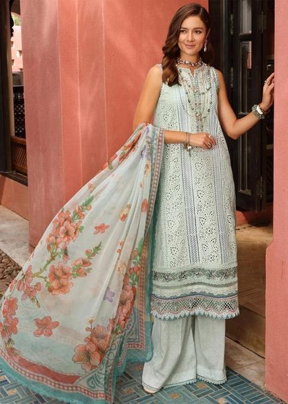 Noor by Sadia sky blue shiffle Chikankari dress 3pc