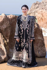 Qalamkar Black  New Arrival Chikankari Embroidery Dress 3pc