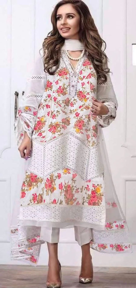 Farida Hussain Off White Chikankari Embroidery Dress