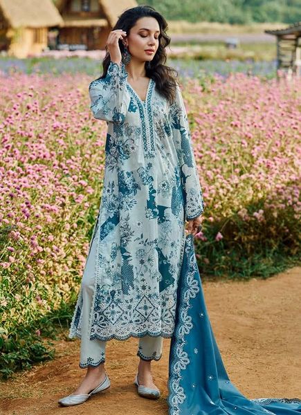 Firdous Green Pure Lawn Print Embroidery Dress