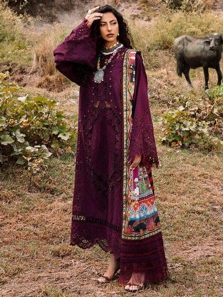 Bin Ilyas Maroon Chikankari Lawn Embroidery Dress 3pc