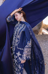 Qalamkar Blue Luxury Lawn Embroidery Dress 3pc