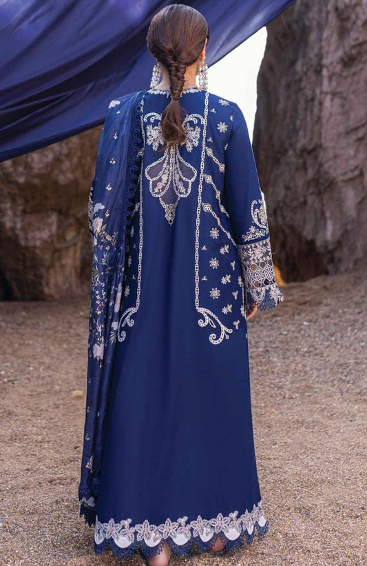 Qalamkar Blue Luxury Lawn Embroidery Dress 3pc