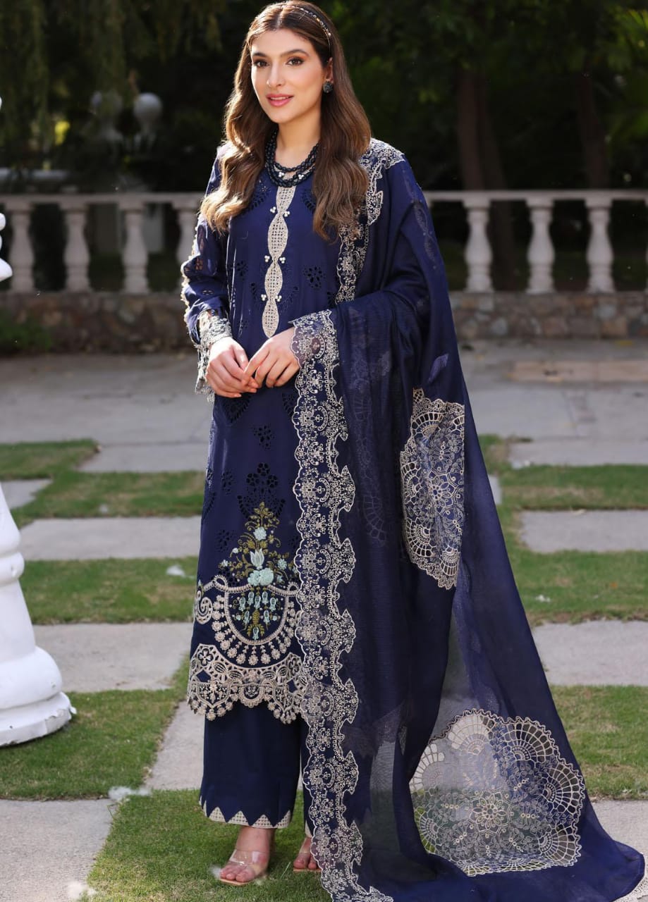 Elaf Blue Festive Chikankari Emb Dress