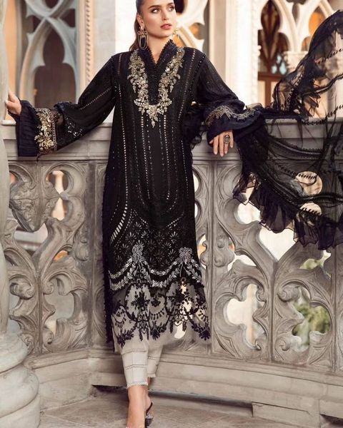 Maria B black Shifle Chikankari Embroidery Collection 3pc