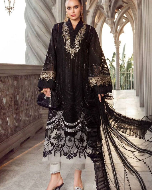 Maria B black Shifle Chikankari Embroidery Collection 3pc